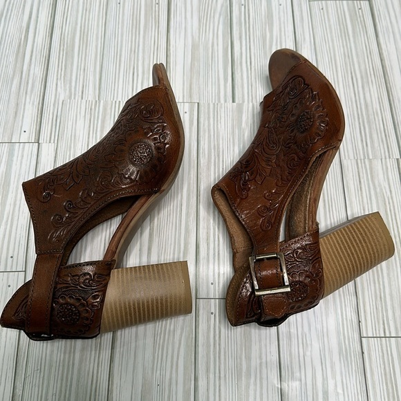Roper Women’s Brown Leather Sandals Peep Toe Cut Out Block Heels Shootie SZ 6.5 - Picture 6 of 10
